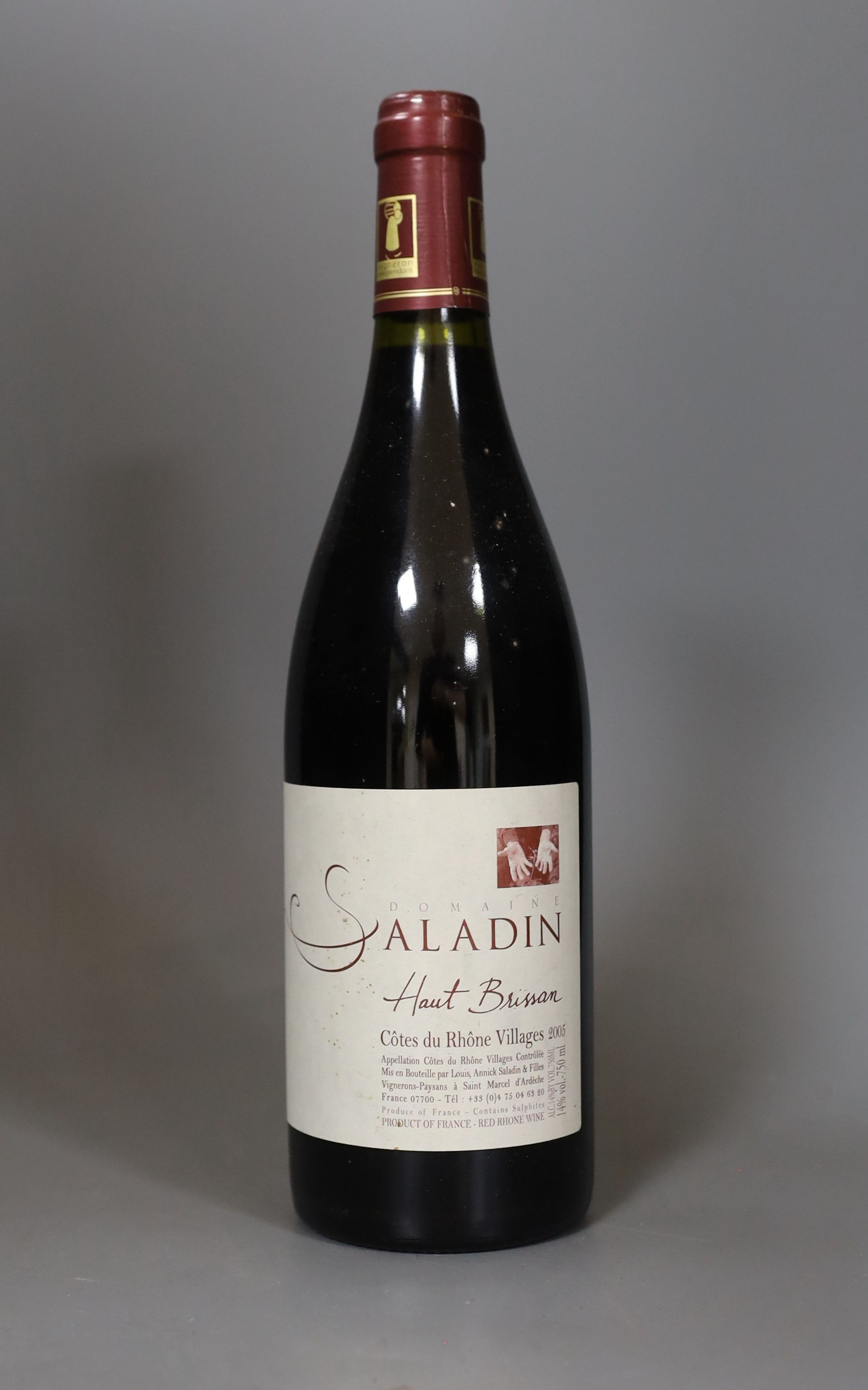 Six bottles of Domaine Saladin Cotes du Rhone Villages Haut Brisson 2005 75cl
